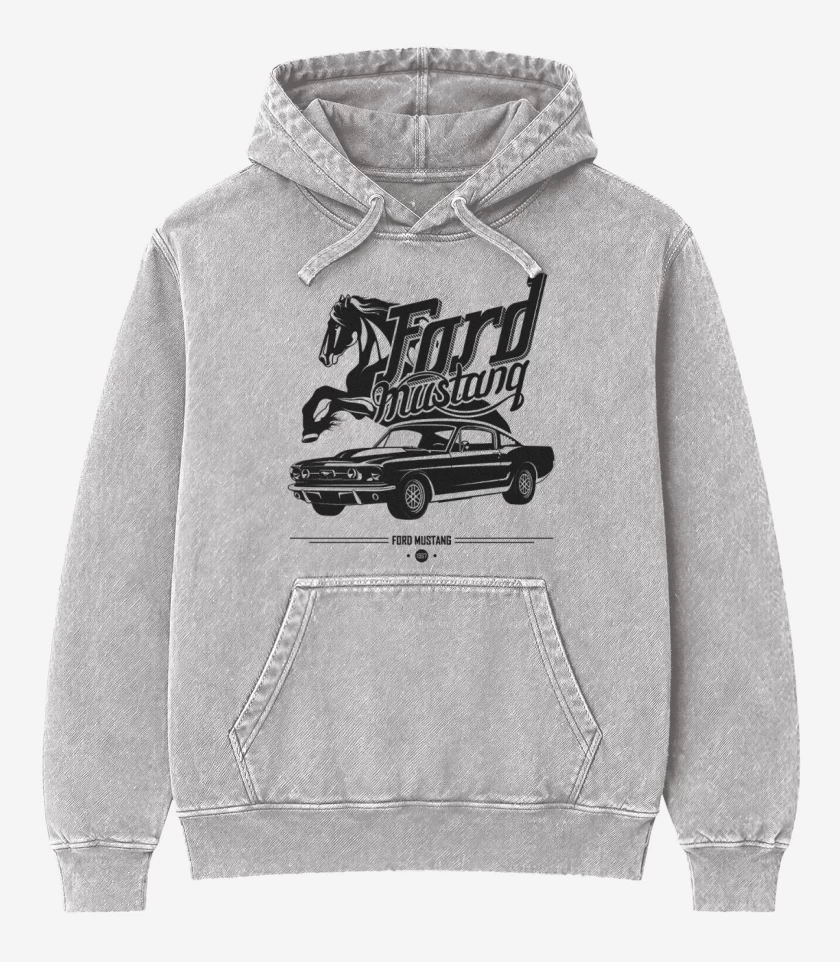 Poleron Canguro Acid Wash Gris Melange de Ford Mustang