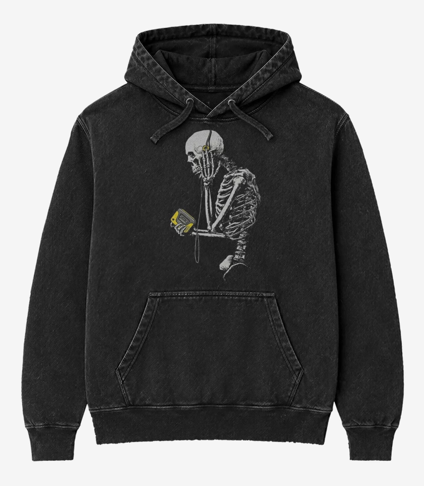 Poleron Canguro Acid Wash Negro de Skull walkman