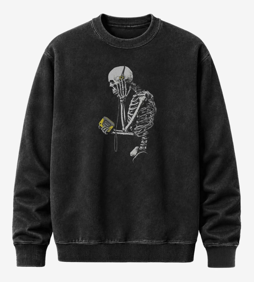 Poleron Polo Acid Wash Negro de Skull walkman