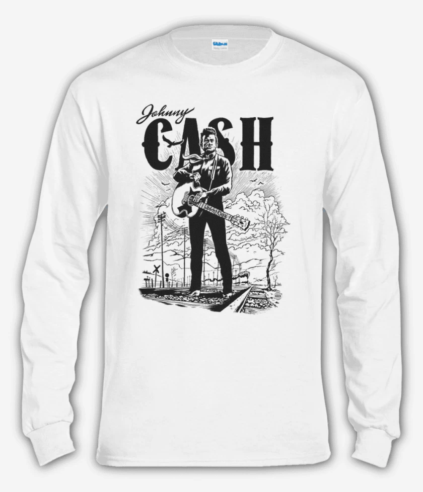 Polera manga larga Blanco de Johnny cash