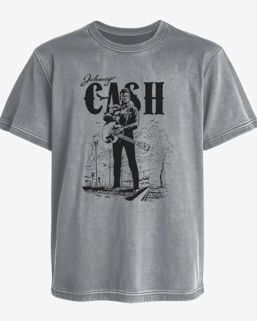 Polera desgastada Gris Melange de Johnny cash
