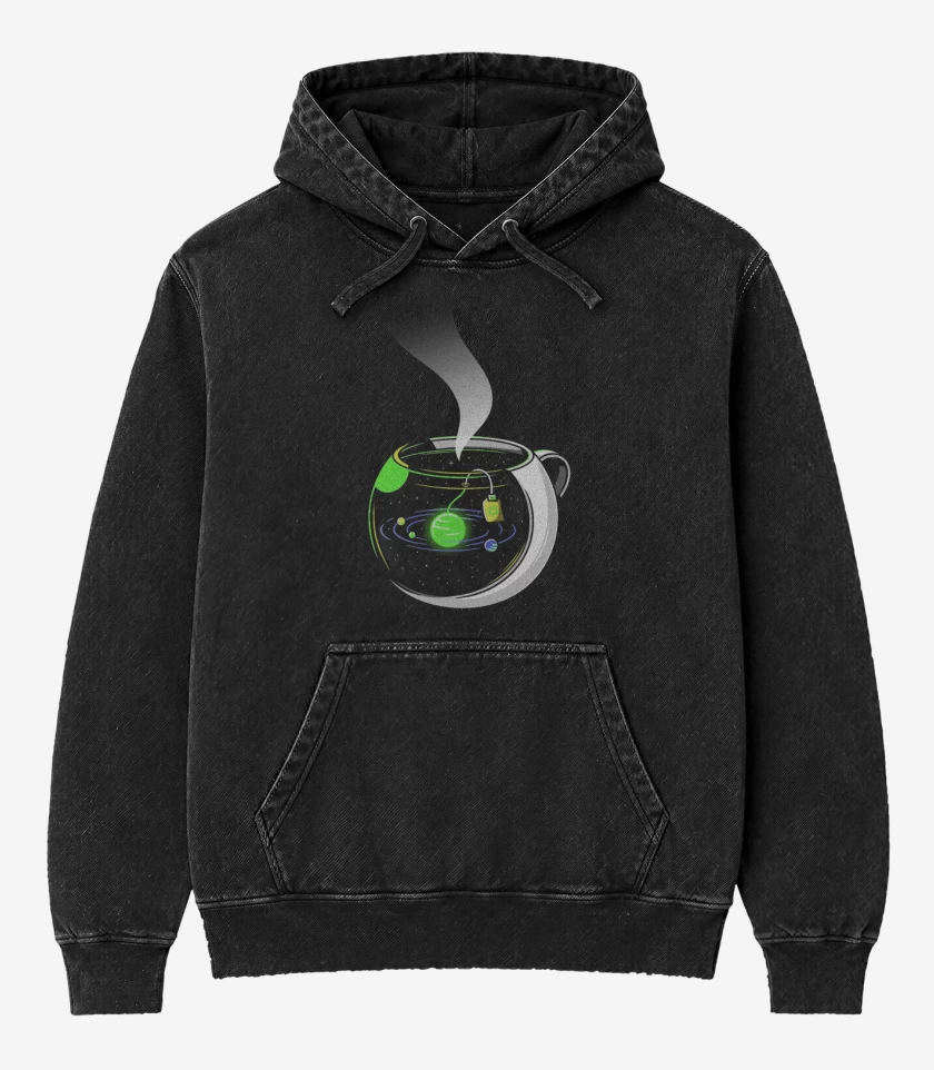 Poleron Canguro Acid Wash Negro de Té galactico