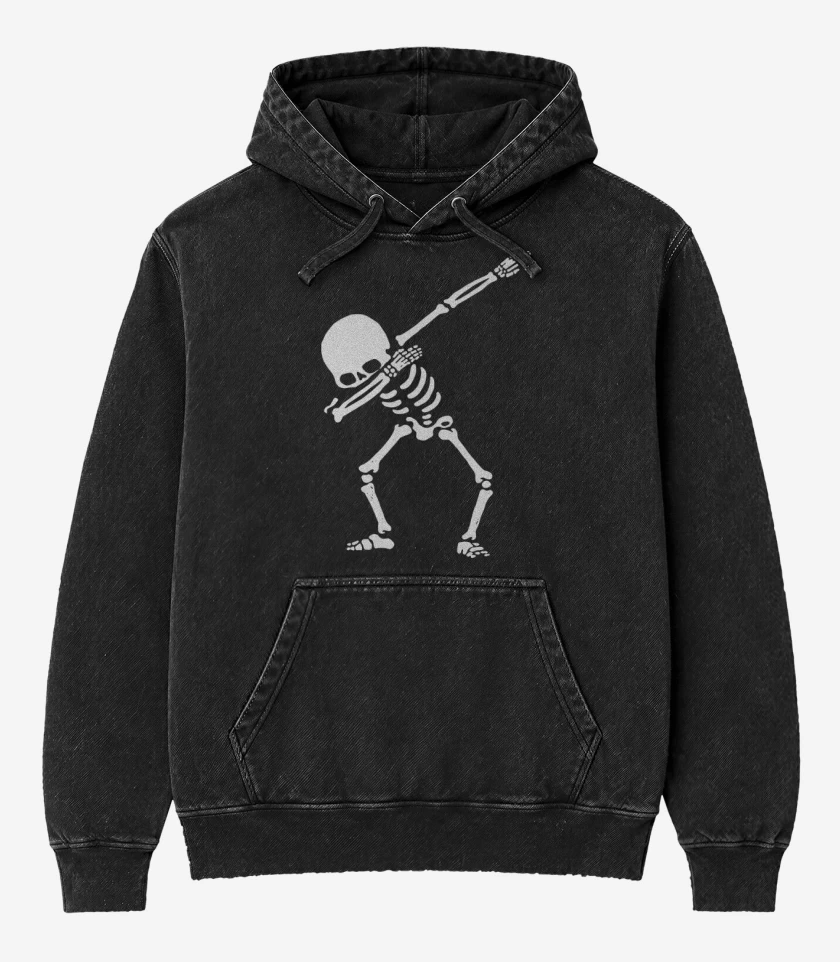 Poleron Canguro Acid Wash Negro de Esqueleto 2
