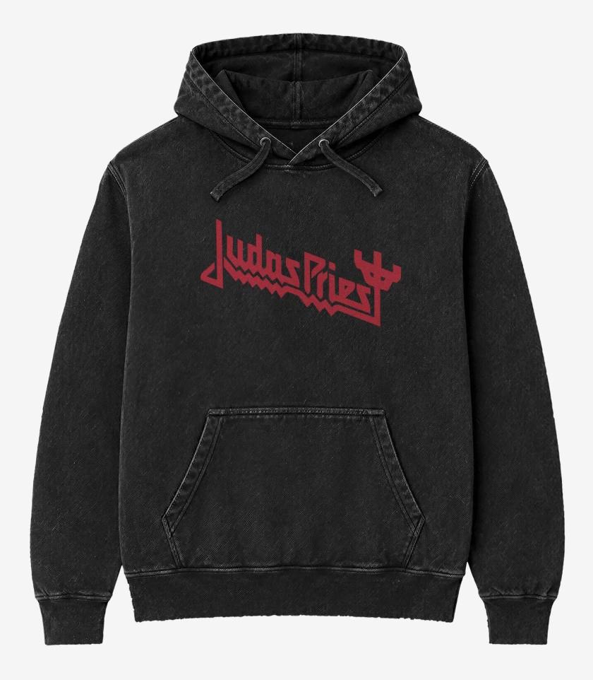 Poleron Canguro Acid Wash Negro de Judas Priest Logo