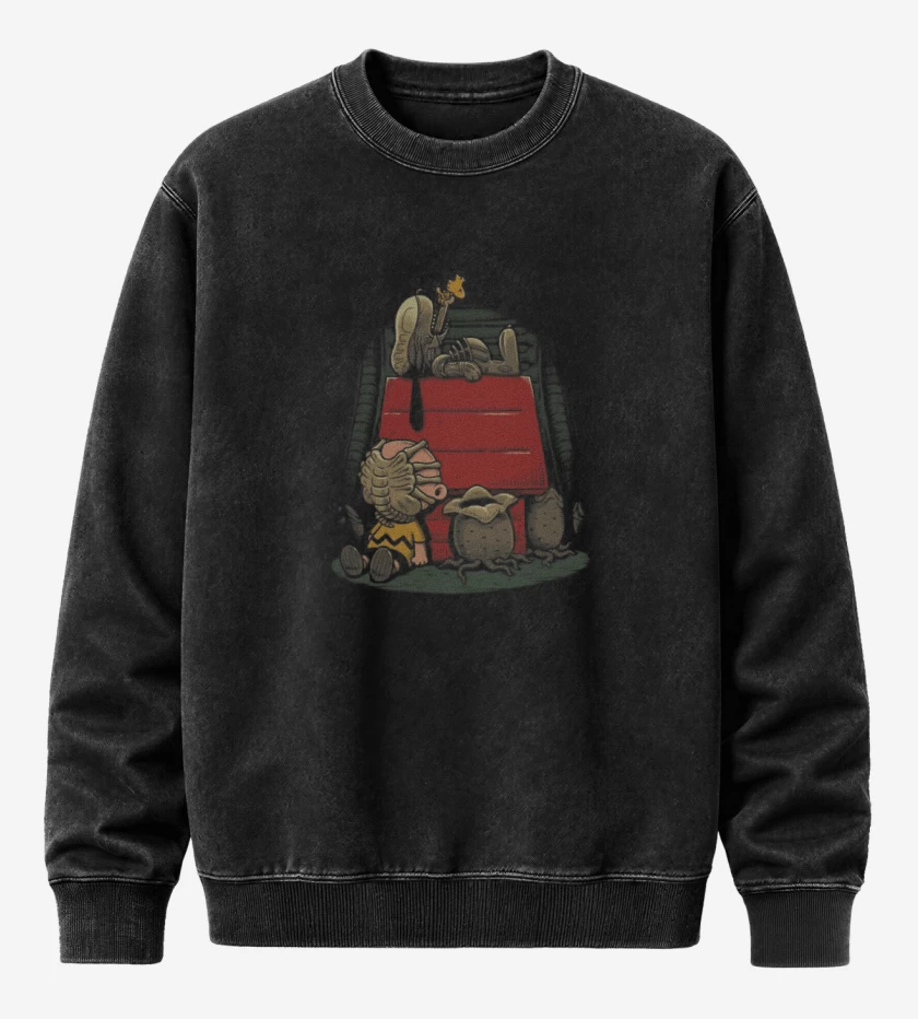 Poleron Polo Acid Wash Negro de Snoopy terror