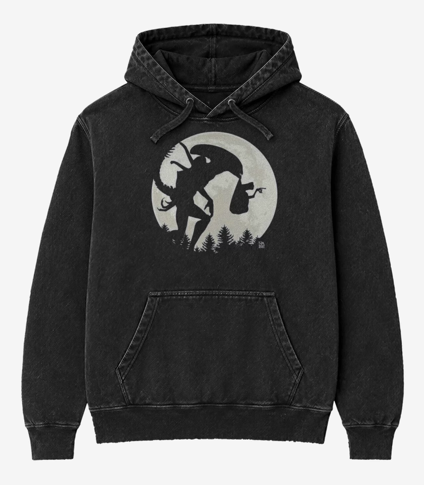 Poleron Canguro Acid Wash Negro de ALIEN E.T.