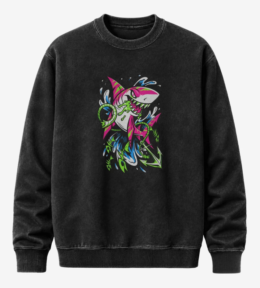 Poleron Polo Acid Wash Negro de Tiburon