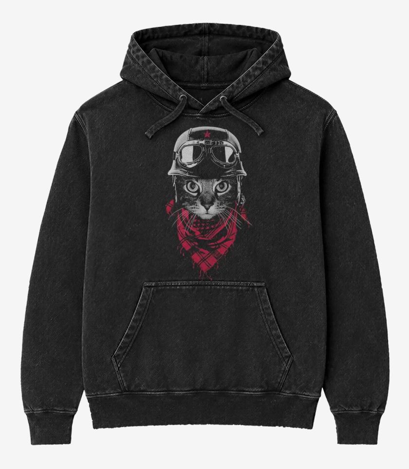 Poleron Canguro Acid Wash Negro de Gato revo