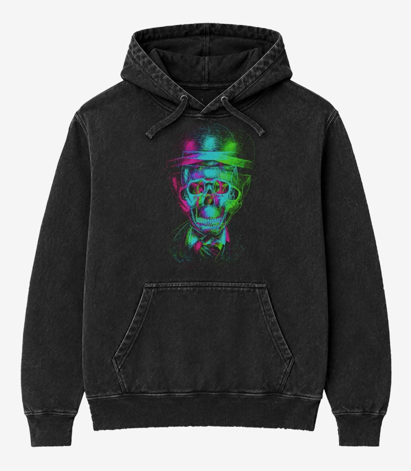 Poleron Canguro Acid Wash Negro de Skull colors
