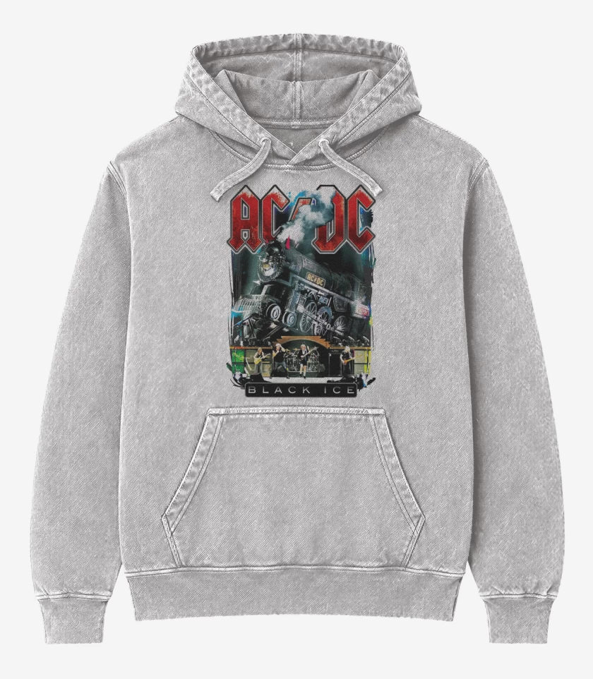Poleron Canguro Acid Wash Gris Melange de AC DC Black ice