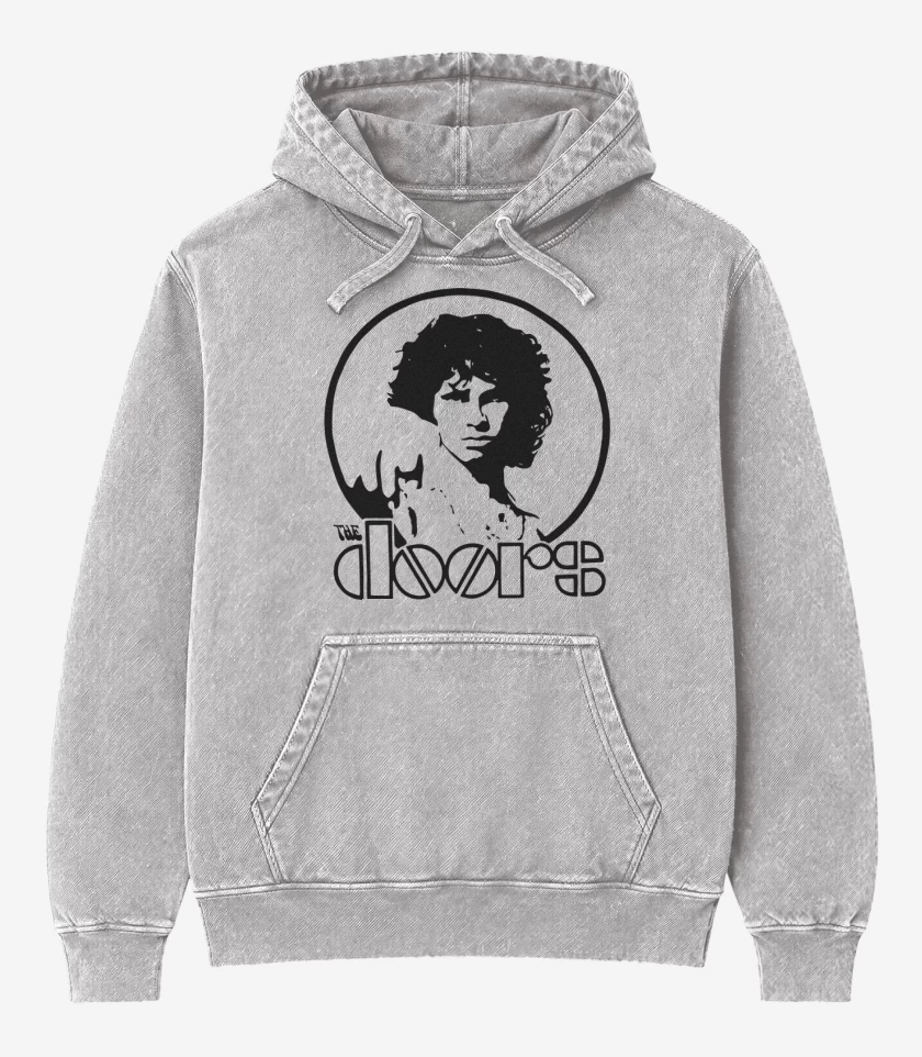 Poleron Canguro Acid Wash Gris Melange de The Doors V2