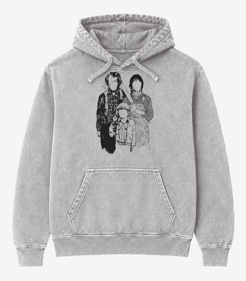 Poleron Canguro Acid Wash Gris Melange de Familia shining