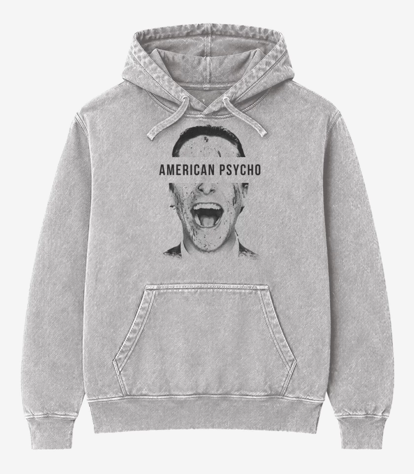 Poleron Canguro Acid Wash Gris Melange de American Psycho
