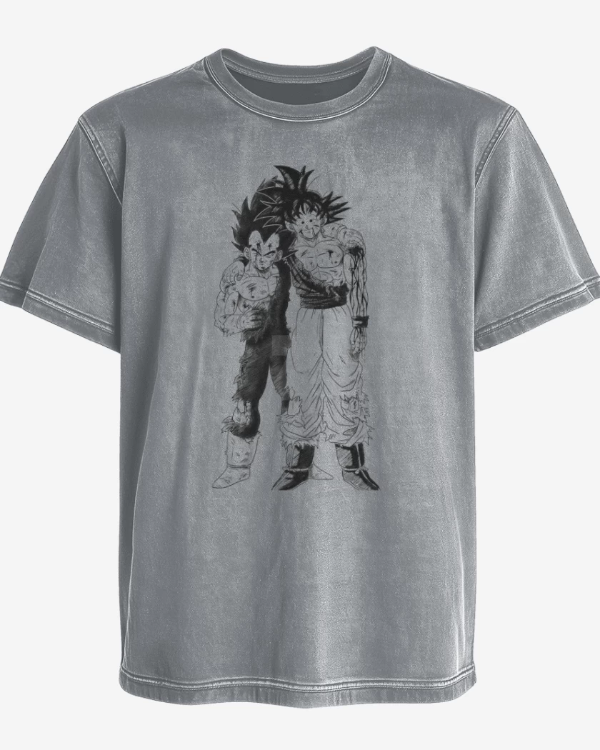 Polera desgastada Gris Melange de Goku y Vegeta