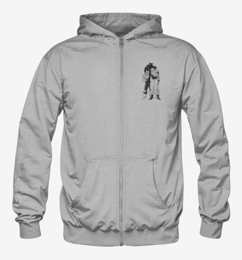 Poleron Canguro con cierre Gris Melange de Goku y Vegeta