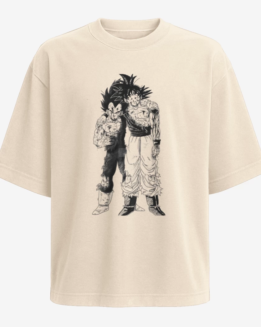 Polera Oversize Beige de Goku y Vegeta