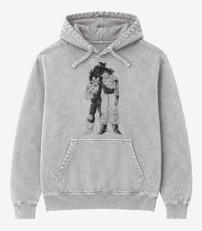 Poleron Canguro Acid Wash Gris Melange de Goku y Vegeta