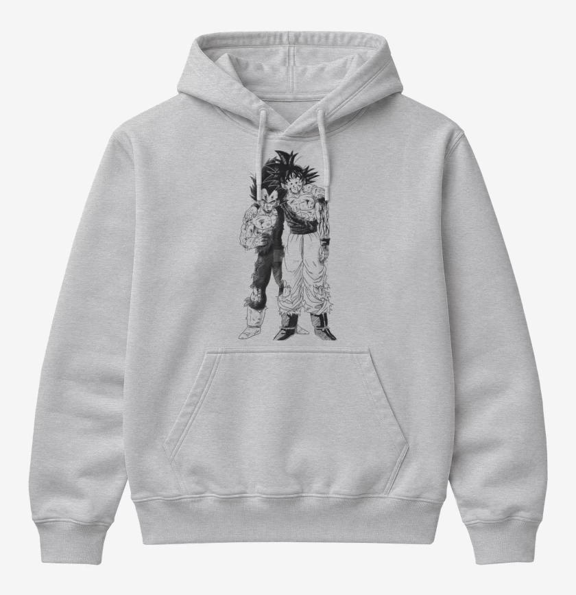 Poleron Canguro básico Gris Melange de Goku y Vegeta