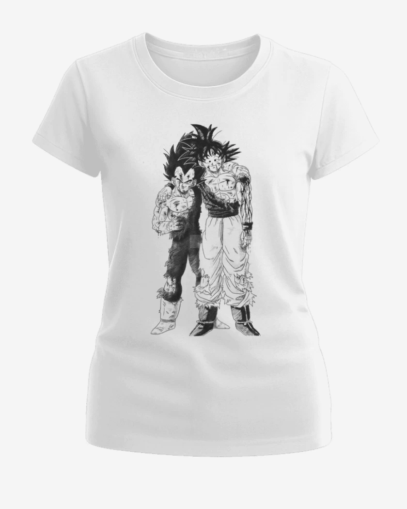 Polera de Mujer Blanco de Goku y Vegeta