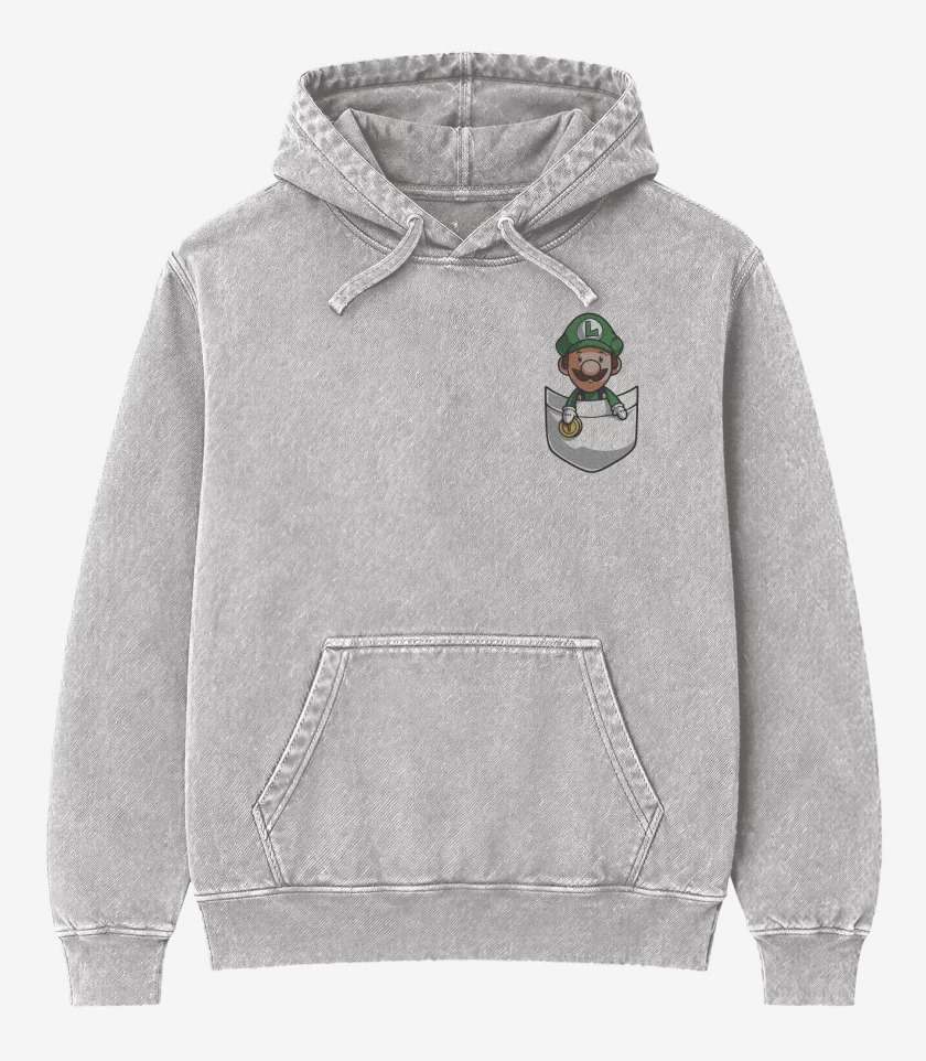 Poleron Canguro Acid Wash Gris Melange de Luigi de bolsillo