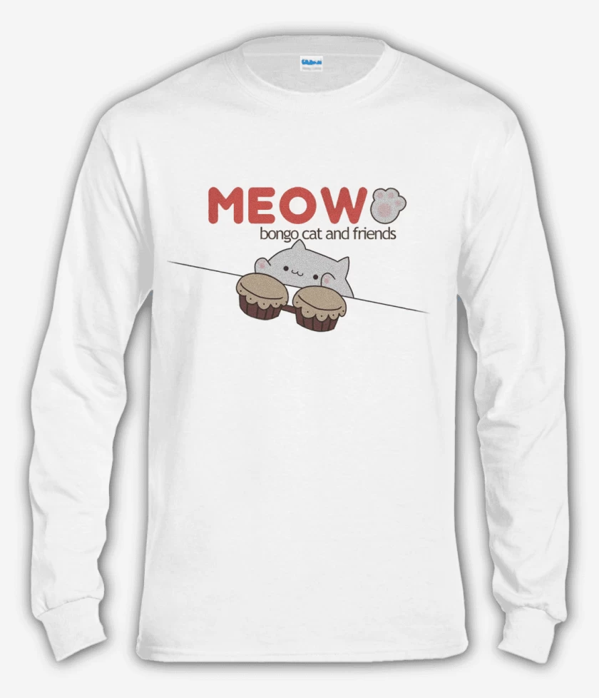 Polera manga larga Blanco de Bongo cat