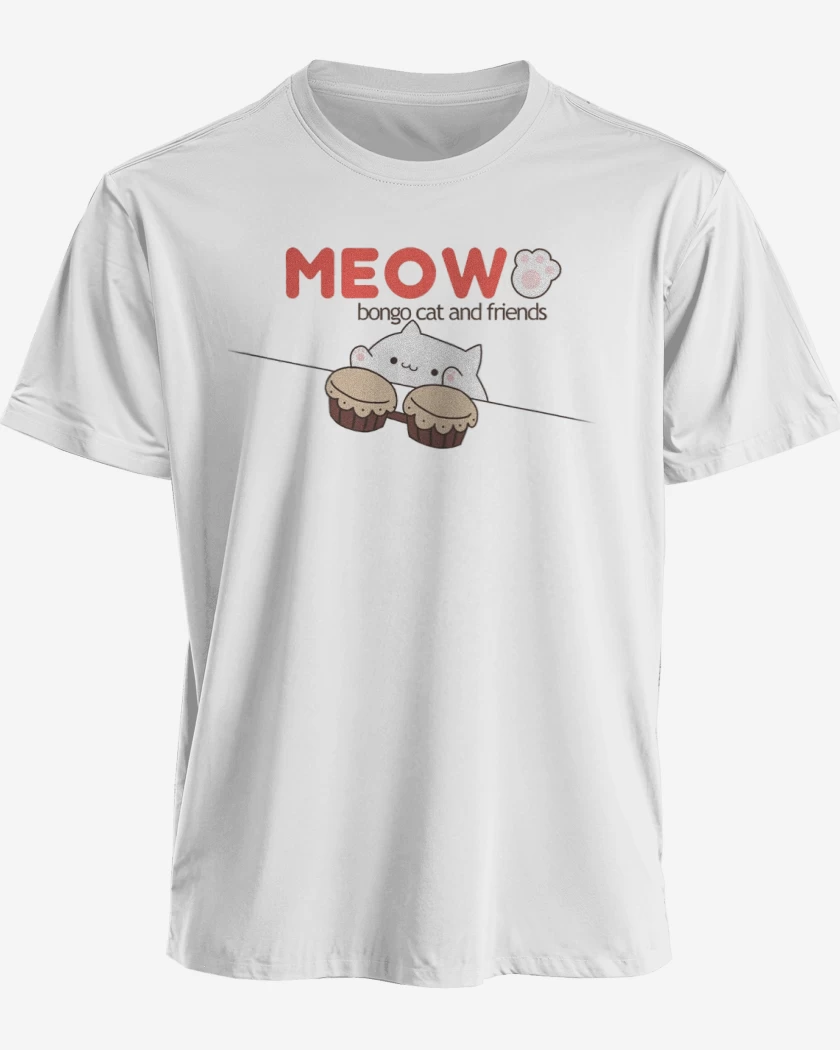 Polera premium Blanco de Bongo cat