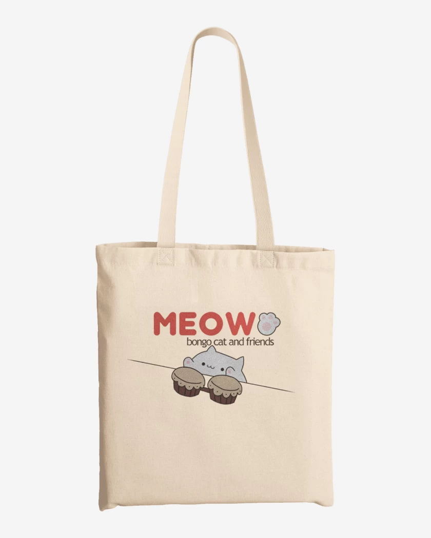 Totebag Blanco de Bongo cat