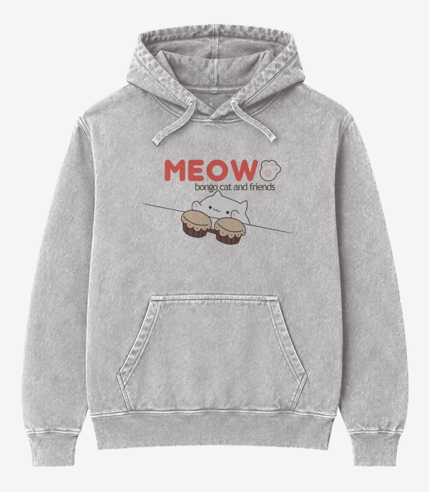 Poleron Canguro Acid Wash Gris Melange de Bongo cat
