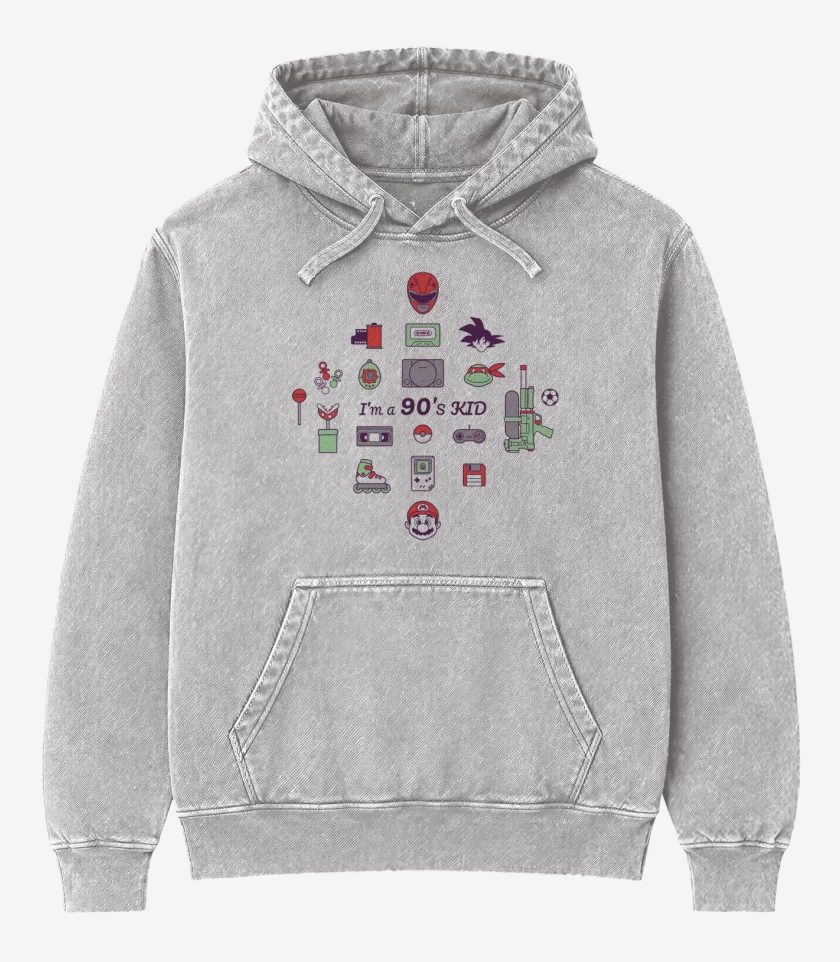 Poleron Canguro Acid Wash Gris Melange de Love 90´s