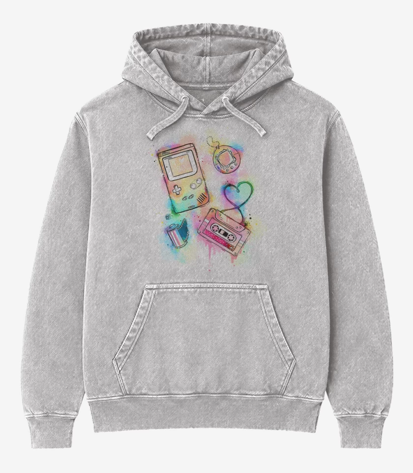 Poleron Canguro Acid Wash Gris Melange de Noventas