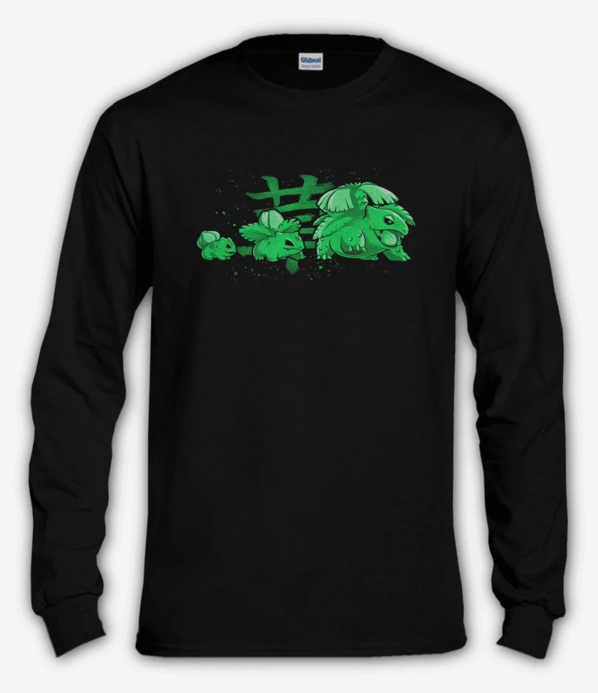 Polera manga larga Negro de bulbasaur evolution