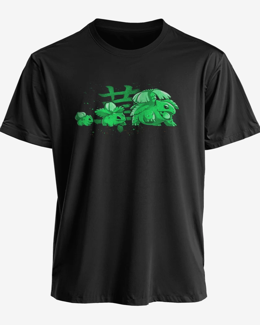 Polera premium Negro de bulbasaur evolution