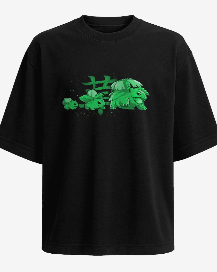 Polera Oversize Negro de bulbasaur evolution