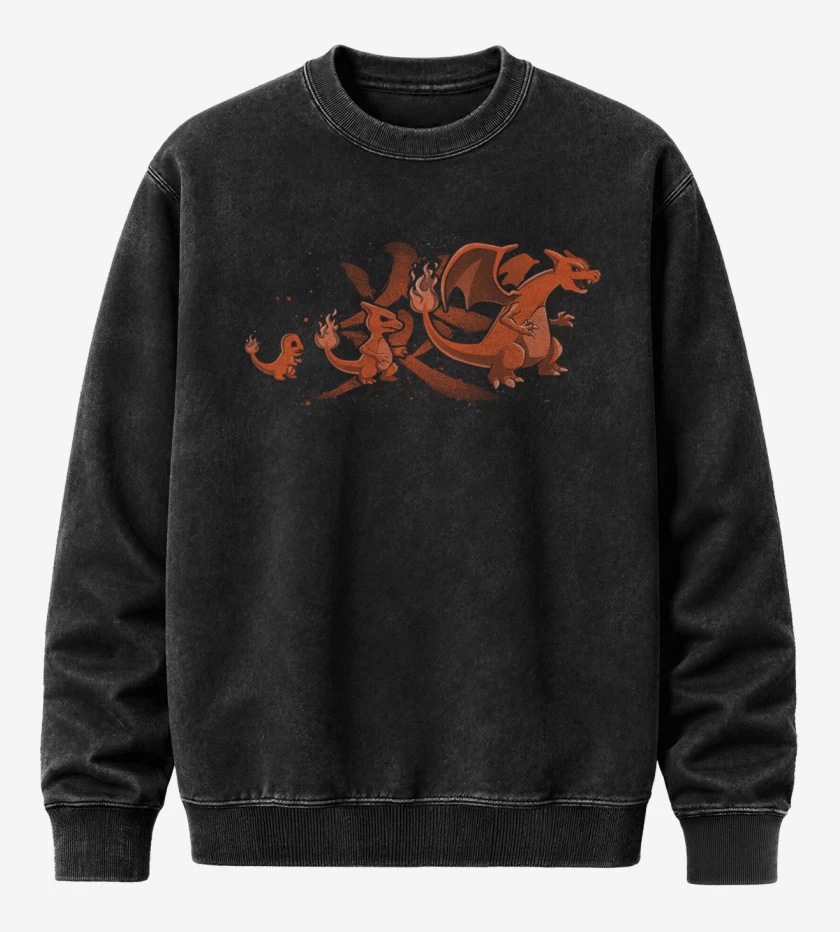 Poleron Polo Acid Wash Negro de Charmander evolution