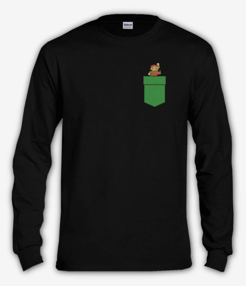 Polera manga larga Negro de Super bigote de bolsillo 2