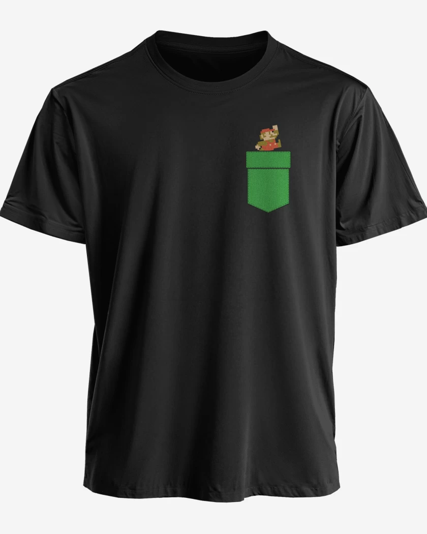 Polera premium Negro de Super bigote de bolsillo 2