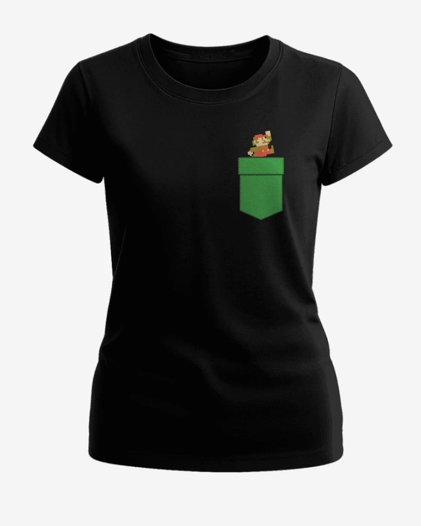 Polera de Mujer Negro de Super bigote de bolsillo 2