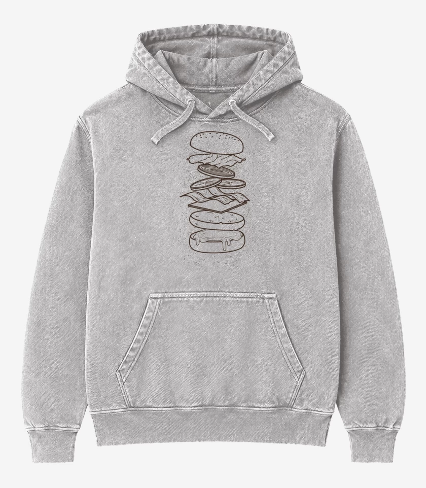 Poleron Canguro Acid Wash Gris Melange de burguer