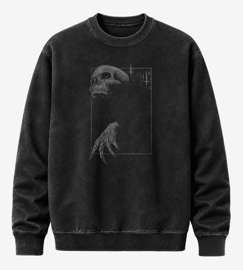 Poleron Polo Acid Wash Negro de skull death