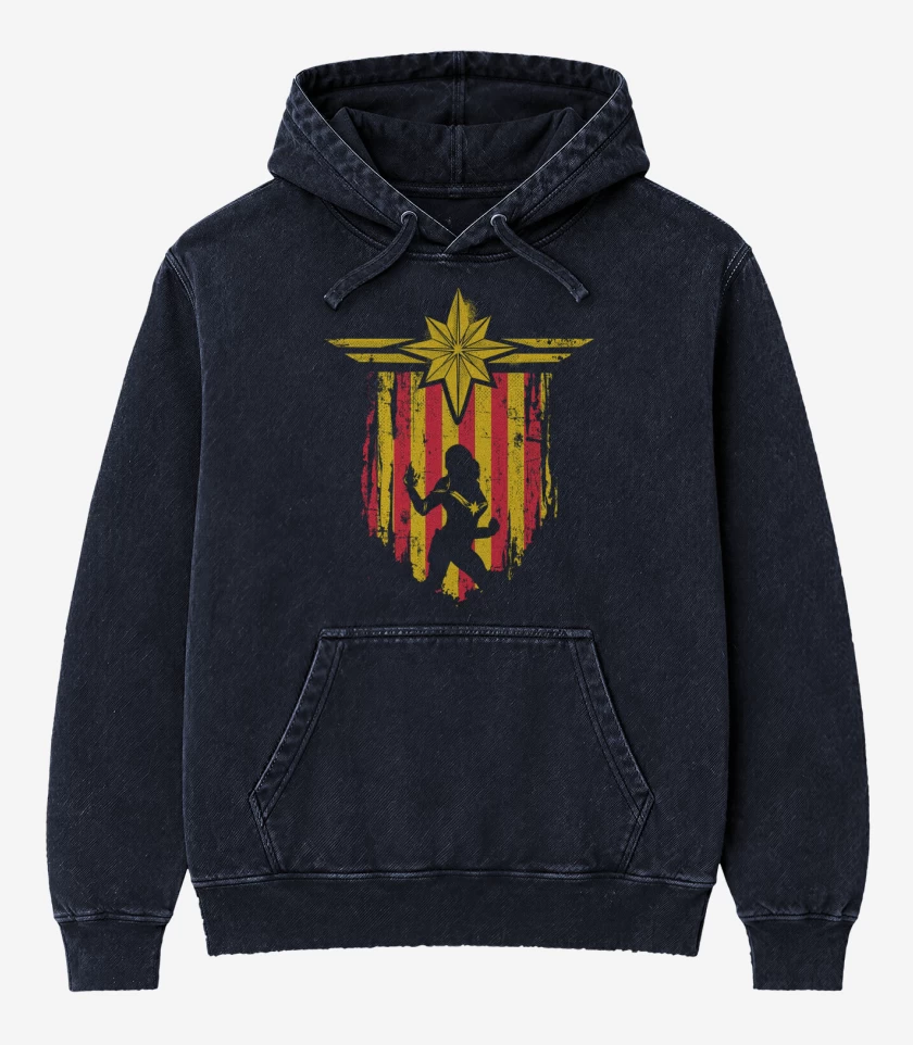 Poleron Canguro Acid Wash Azul Marino de Capitana Marvel  escudo