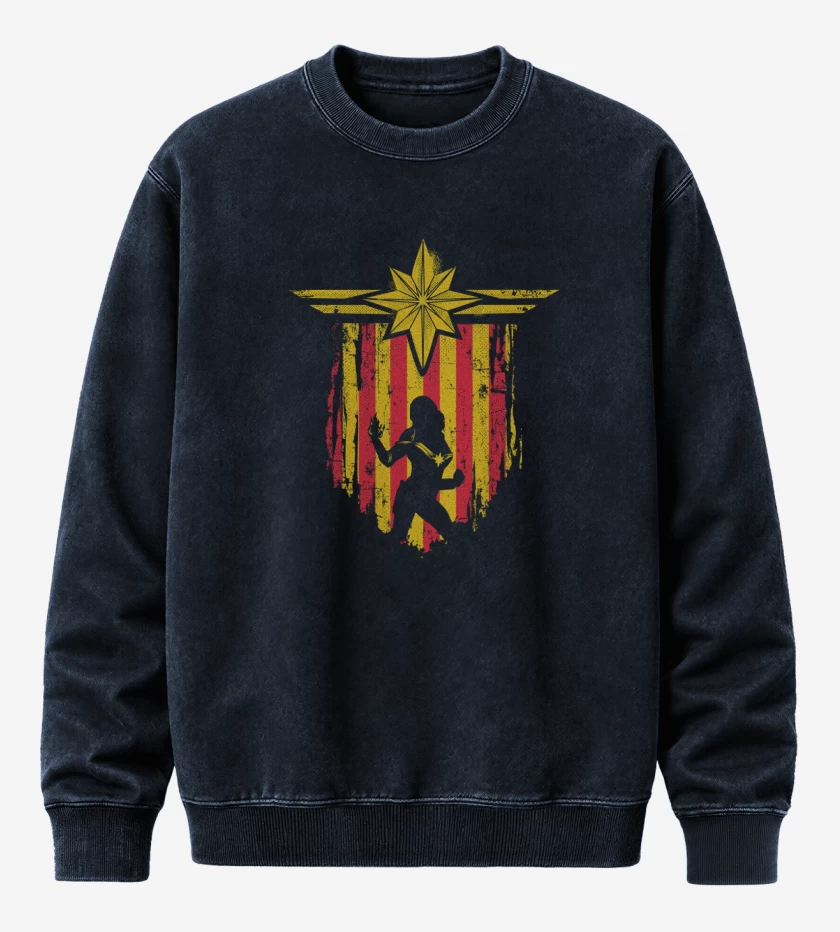 Poleron Polo Acid Wash Azul Marino de Capitana Marvel  escudo