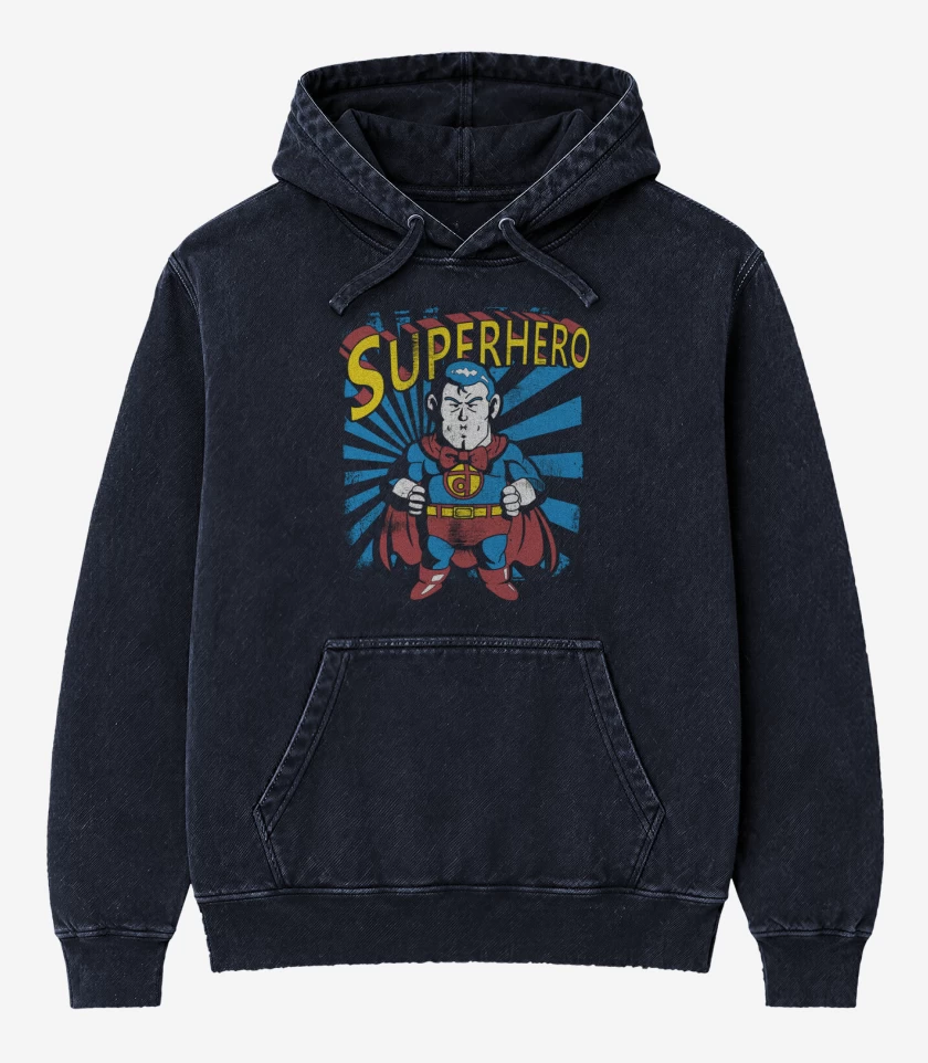 Poleron Canguro Acid Wash Azul Marino de Superhero suppaman 