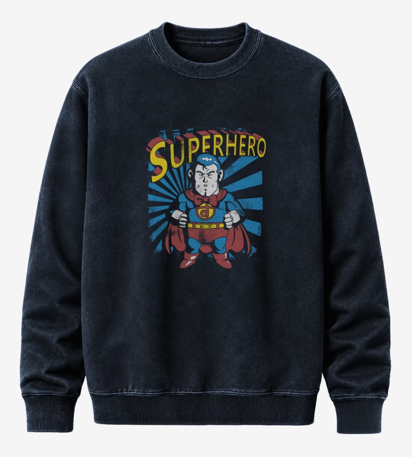 Poleron Polo Acid Wash Azul Marino de Superhero suppaman 
