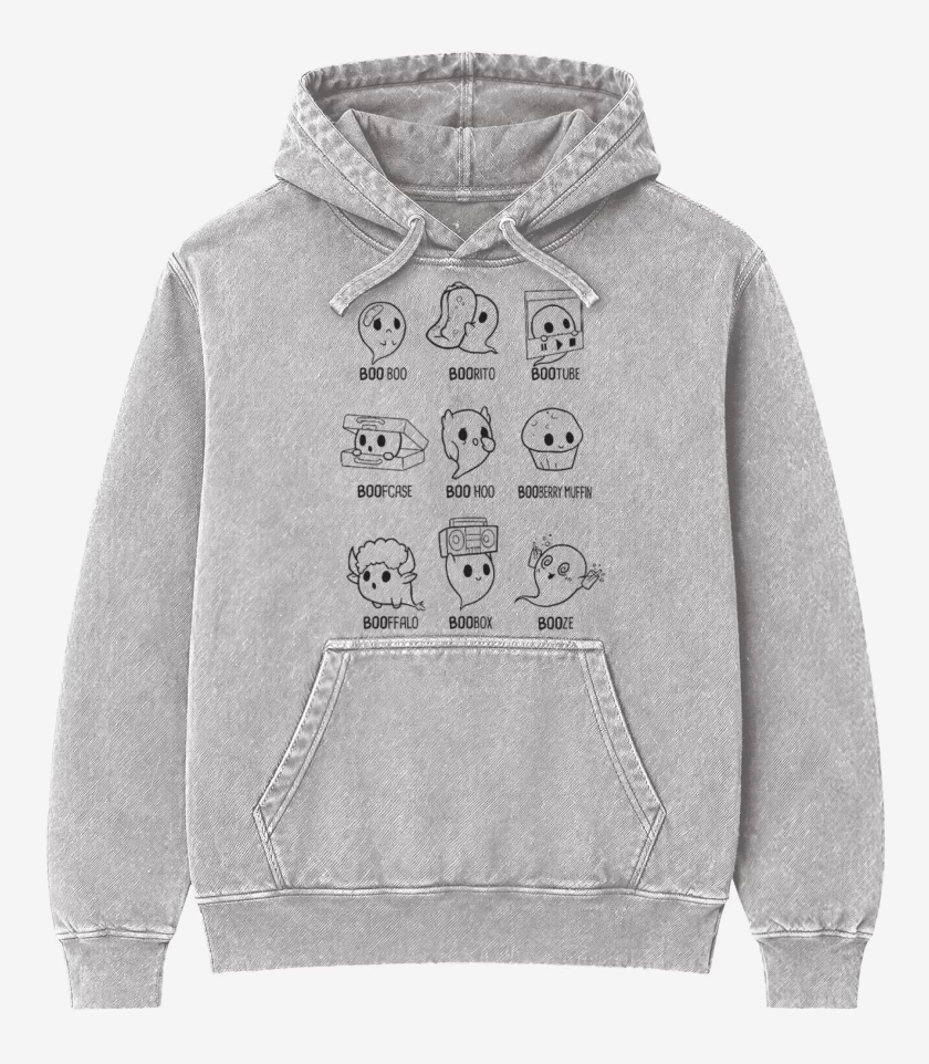 Poleron Canguro Acid Wash Gris Melange de Los BOOS