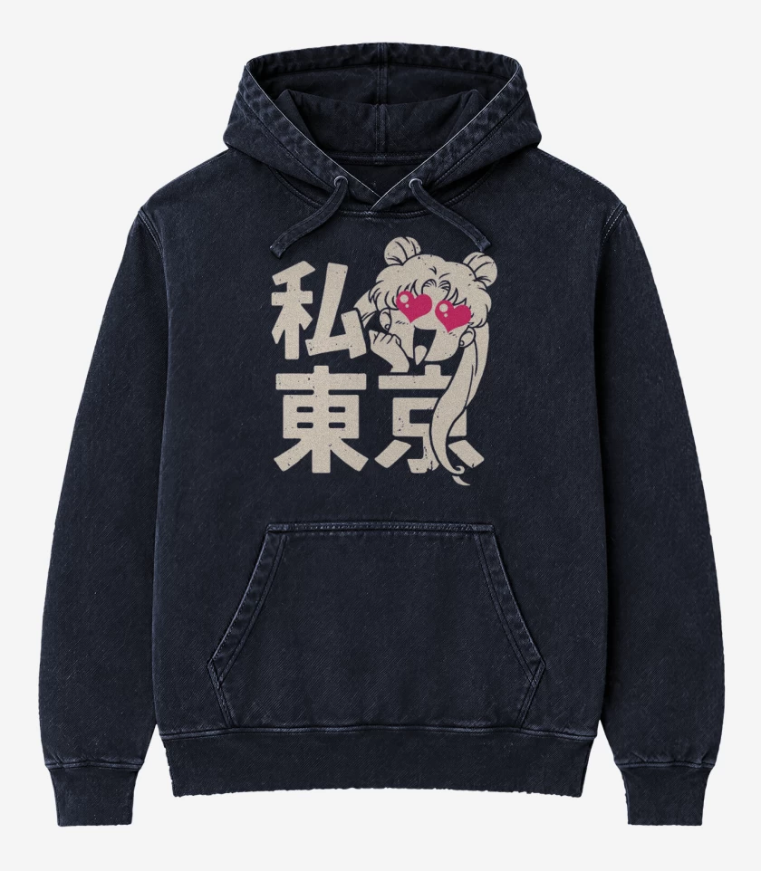 Poleron Canguro Acid Wash Azul Marino de Sailor moon II