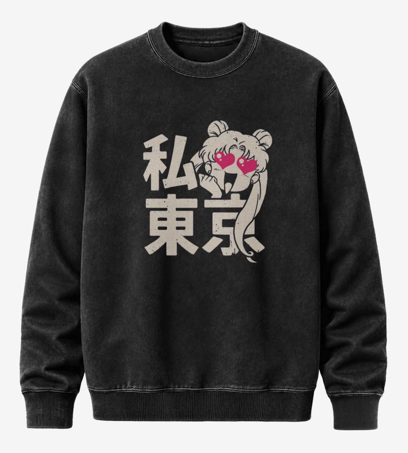Poleron Polo Acid Wash Negro de Sailor moon II