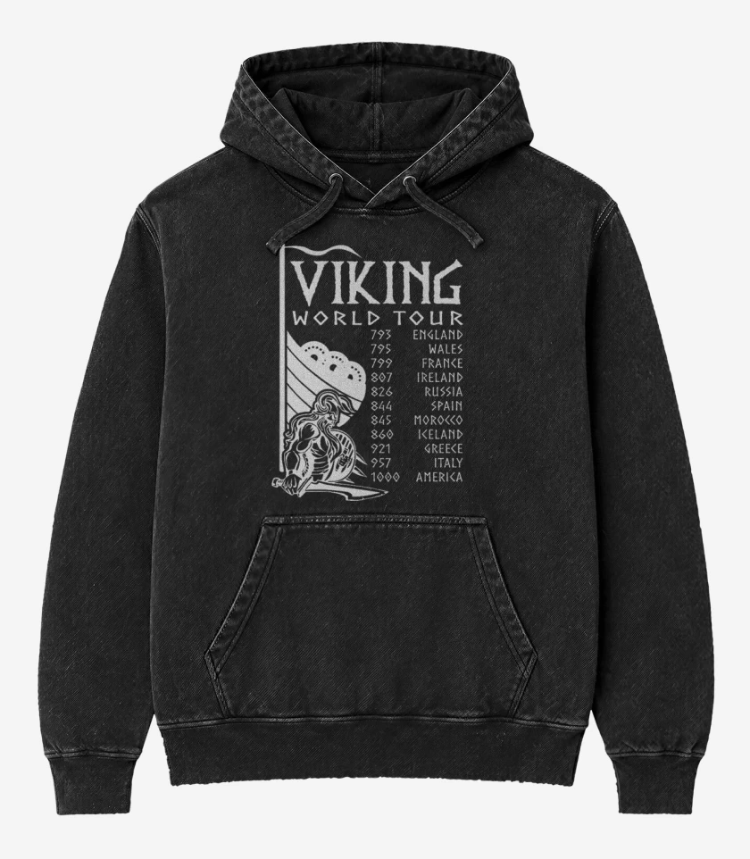 Poleron Canguro Acid Wash Negro de Tour Vikingo