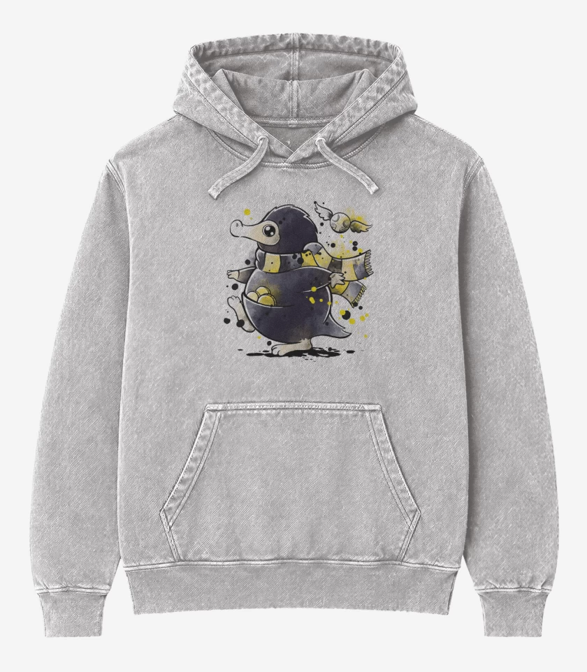 Poleron Canguro Acid Wash Gris Melange de Nefflir animales fantasticos 