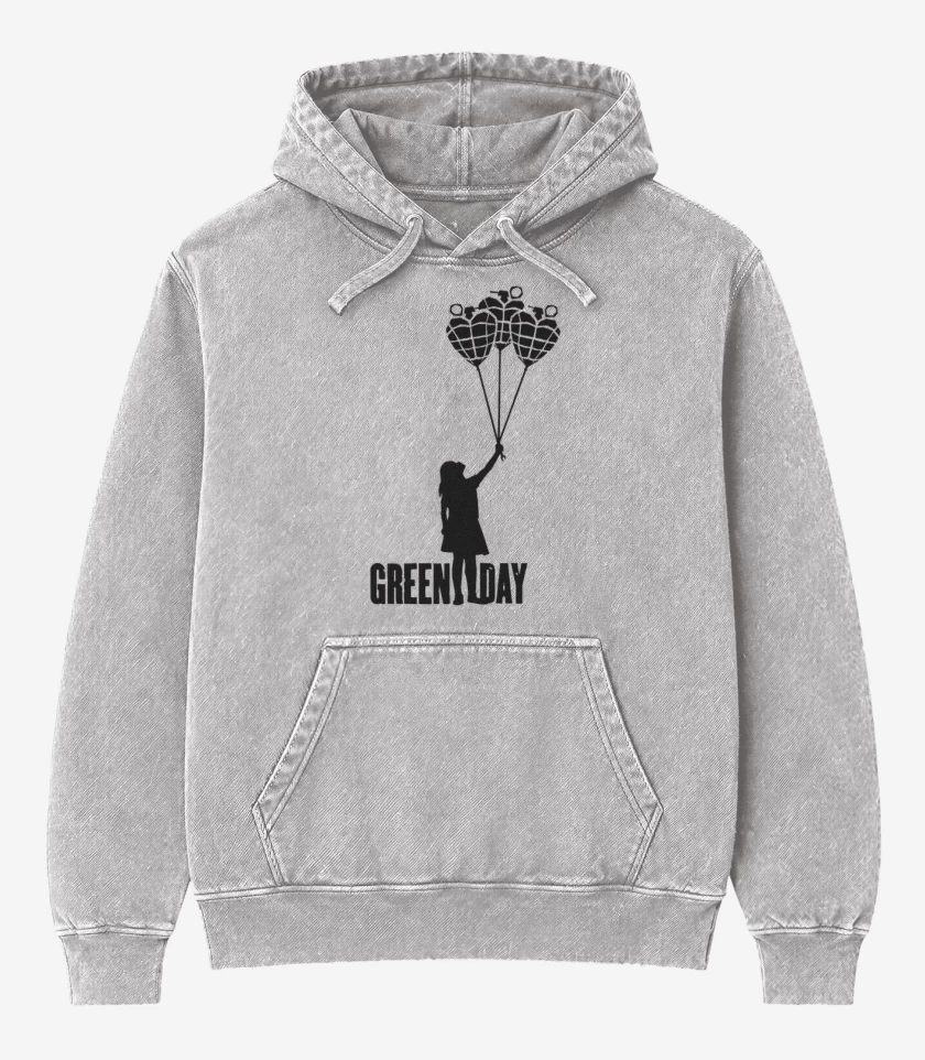Poleron Canguro Acid Wash Gris Melange de Green day