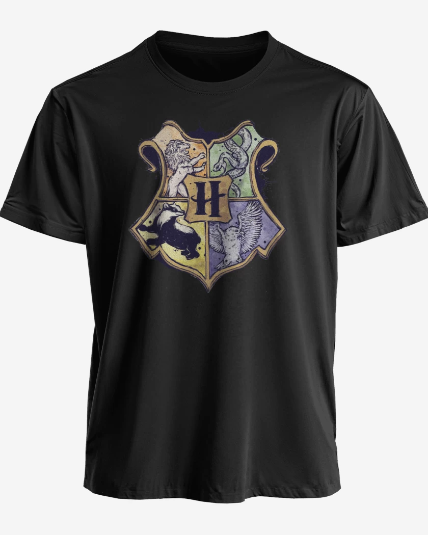 Polera premium Negro de Escudo Hogwarts